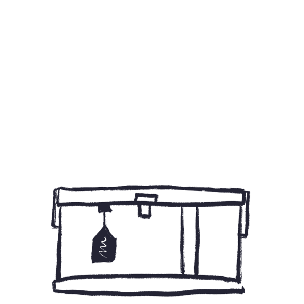 A simple line drawing of a rectangular postbox with a letter slot and a letter or tag hanging inside—ideal for a B2B brand or digital agency. The background is plain white.