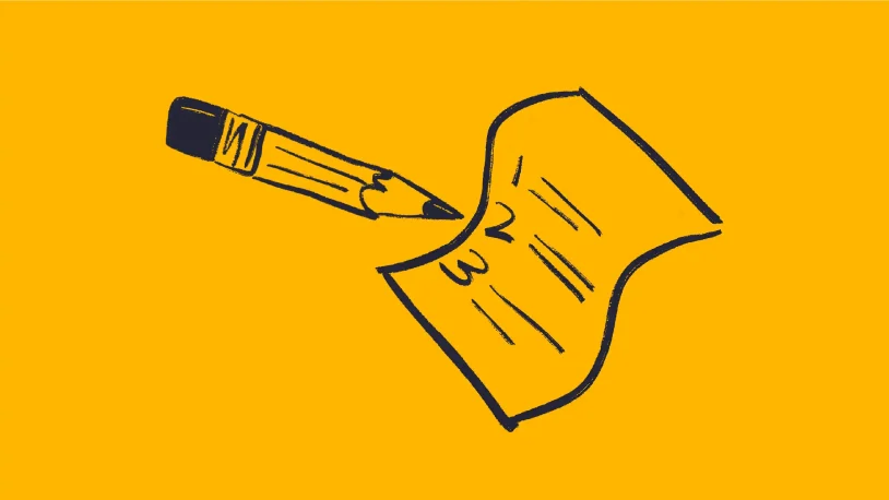 Illustration of paper checklist with pencil on yellow bbackground