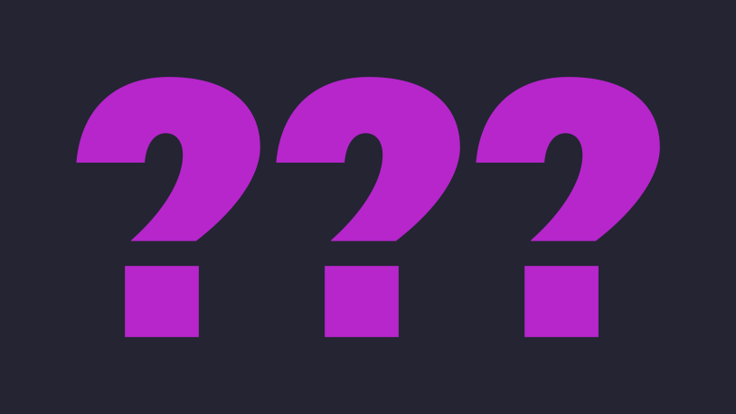 Three large pink question marks are displayed side by side on a dark background.
