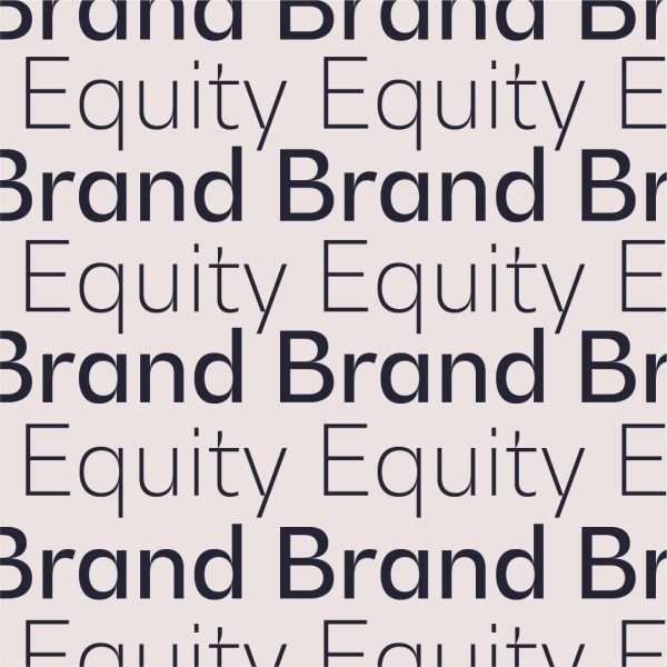 A repeating pattern of the words Brand and Equity in bold, black text on a light background. The words alternate and overlap in a staggered layout, visually reflecting how you can rebrand without losing brand equity.